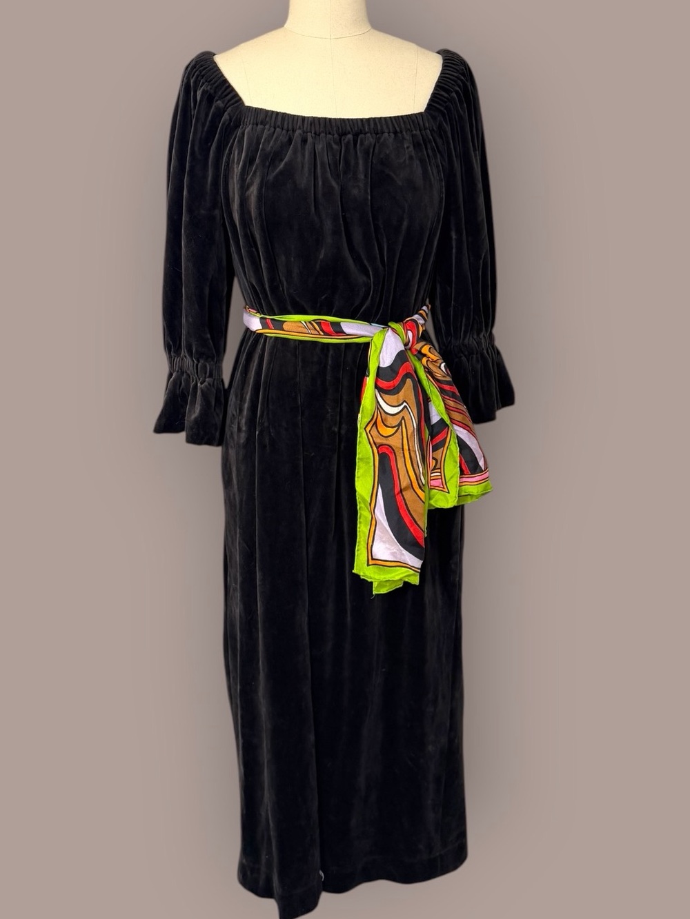 Vintage Black Velvet Maxi Dress